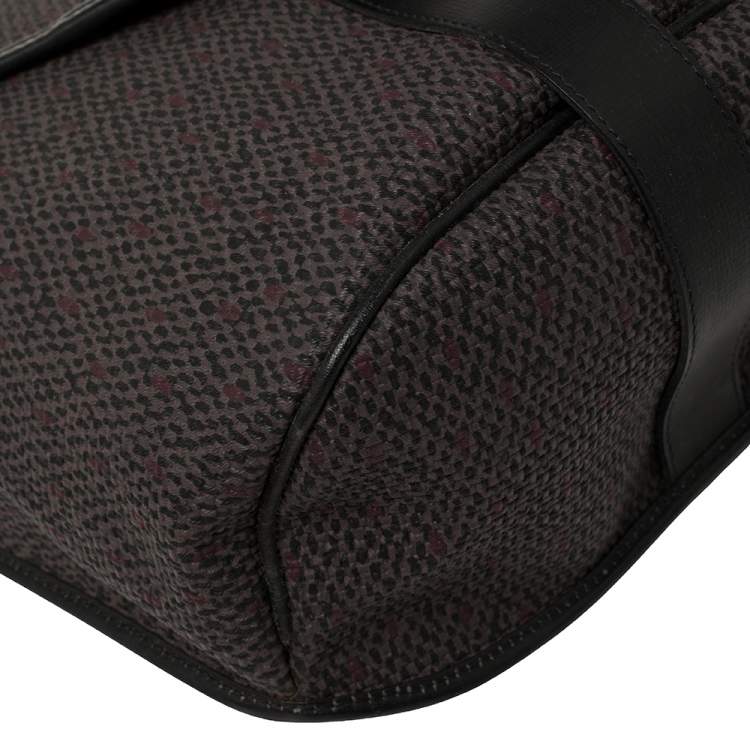 Pre Owned Saint Laurent Black/Purple Woven Coated Canvas and Leather Vintage Flap Shoulder bag