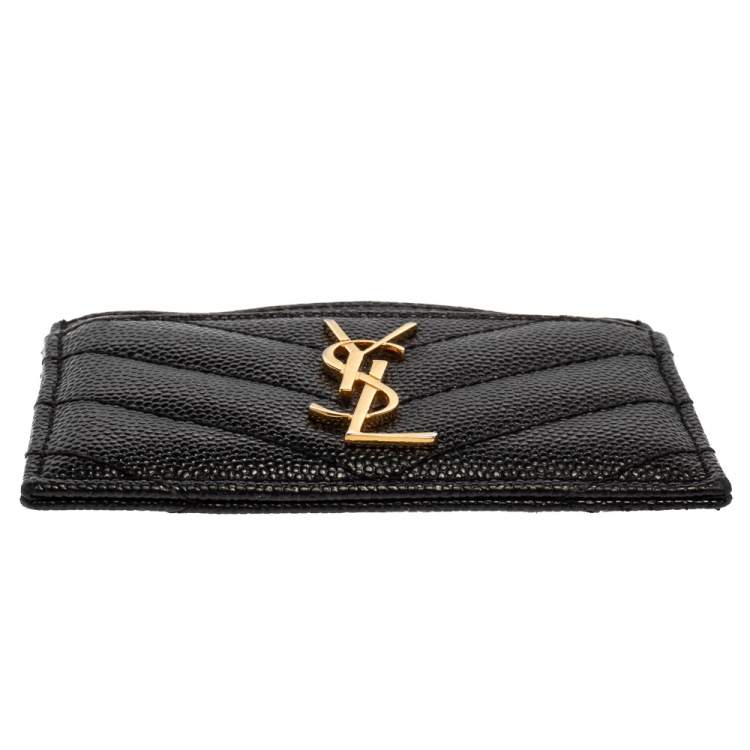 Pre Owned Saint Laurent Black Matelasse Leather Monogram Card Holder