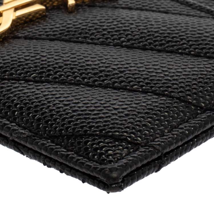 Pre Owned Saint Laurent Black Matelasse Leather Monogram Card Holder