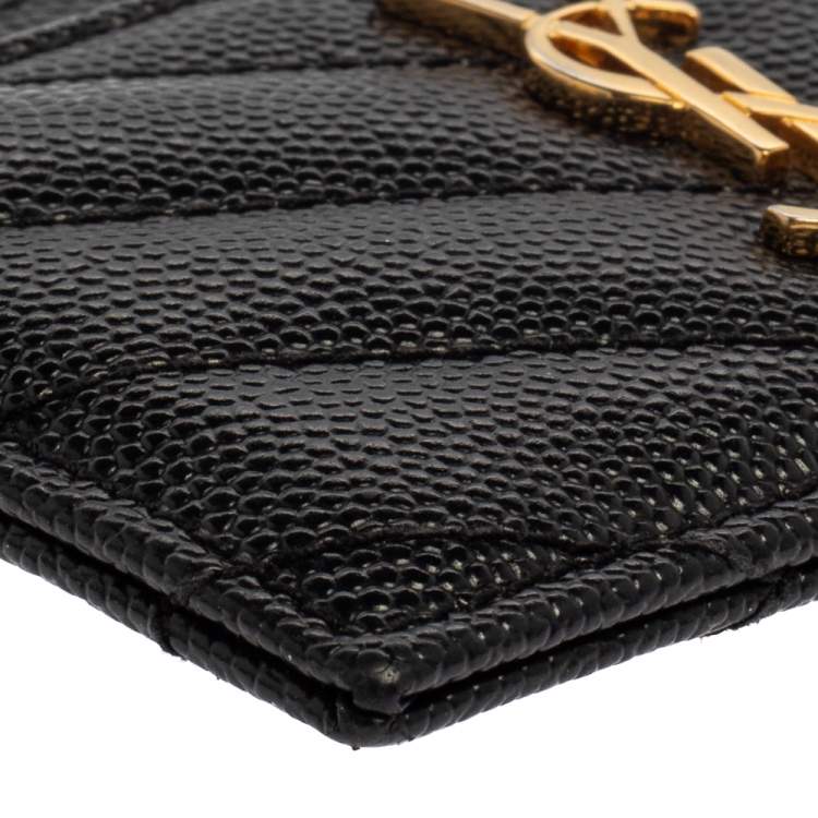 Pre Owned Saint Laurent Black Matelasse Leather Monogram Card Holder