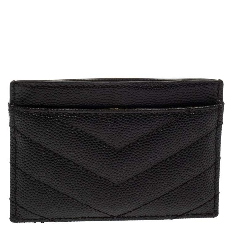 Pre Owned Saint Laurent Black Matelasse Leather Monogram Card Holder