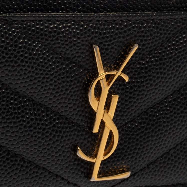 Pre Owned Saint Laurent Black Matelasse Leather Monogram Card Holder