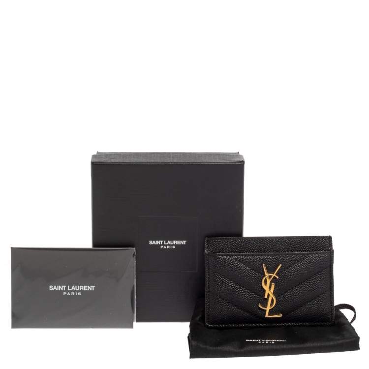 Pre Owned Saint Laurent Black Matelasse Leather Monogram Card Holder