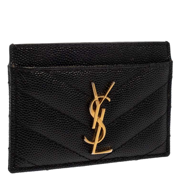 Pre Owned Saint Laurent Black Matelasse Leather Monogram Card Holder
