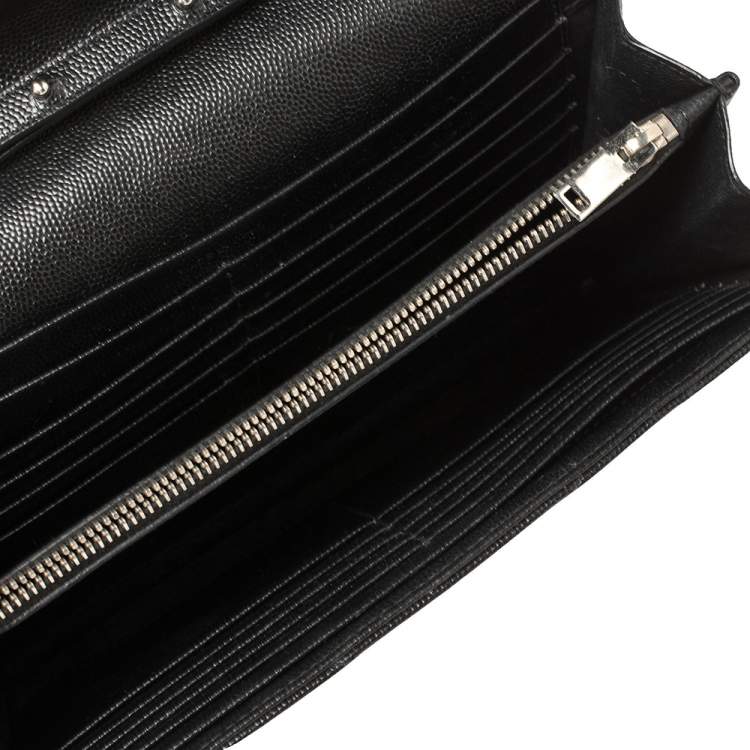 Pre Owned Saint Laurent Black Matelasse Leather Monogram Envelope Wallet on Chain