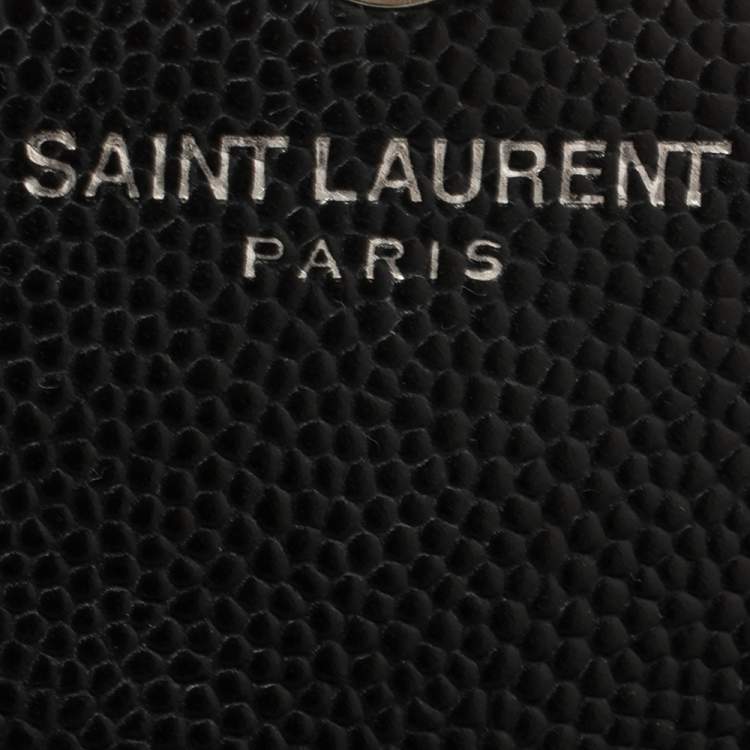 Pre Owned Saint Laurent Black Matelasse Leather Monogram Envelope Wallet on Chain
