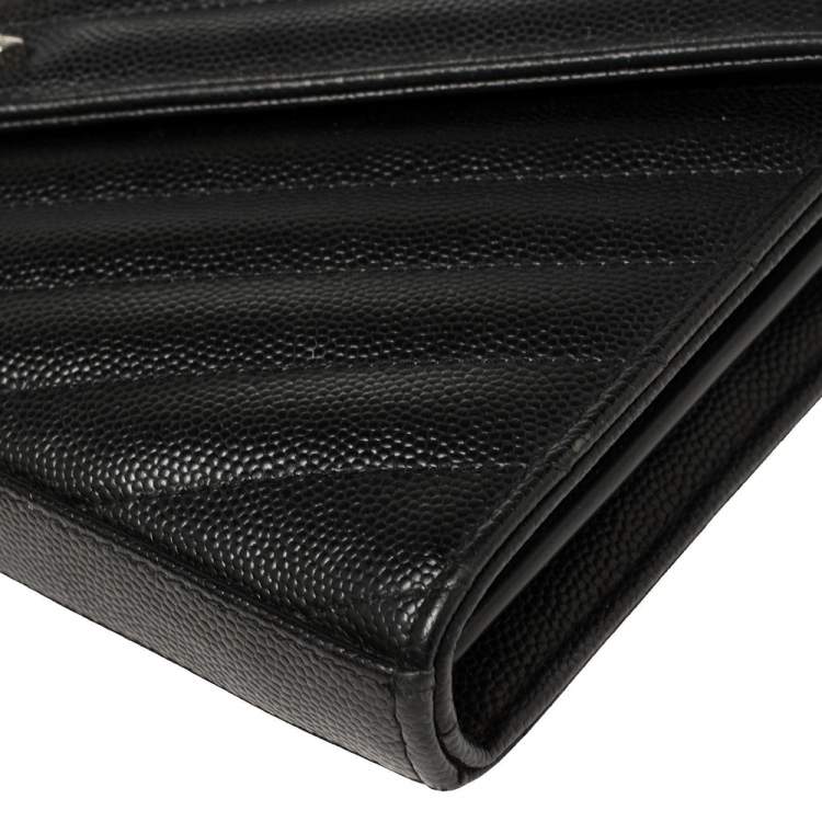 Pre Owned Saint Laurent Black Matelasse Leather Monogram Envelope Wallet on Chain