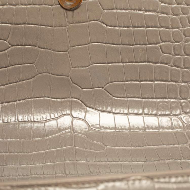Pre Owned Saint Laurent Grey Croc Embossed Leather Medium Sunset Shoulder Bag