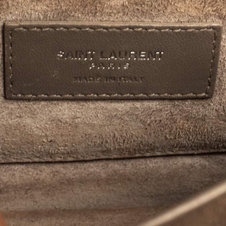Pre Owned Saint Laurent Grey Croc Embossed Leather Medium Sunset Shoulder Bag
