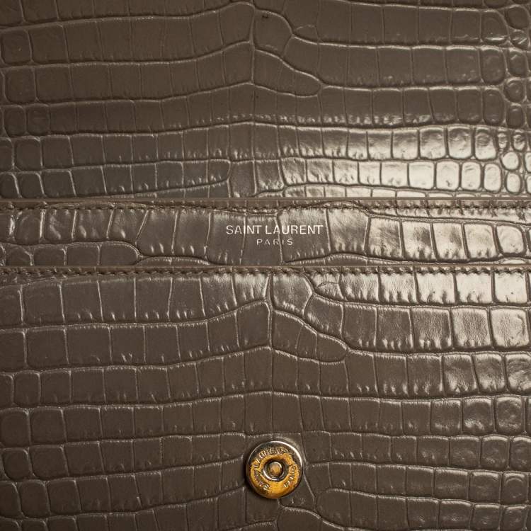 Pre Owned Saint Laurent Grey Croc Embossed Leather Medium Sunset Shoulder Bag