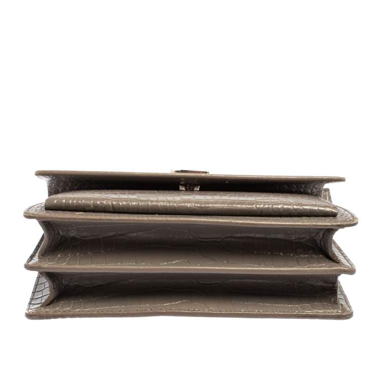 Pre Owned Saint Laurent Grey Croc Embossed Leather Medium Sunset Shoulder Bag