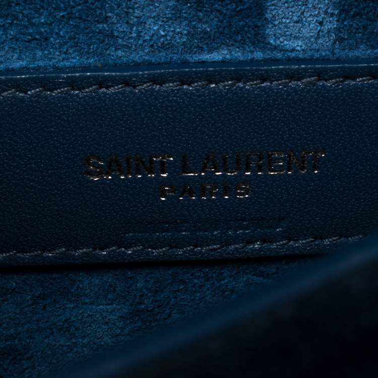 Pre Owned Saint Laurent Blue Croc Embossed Leather Medium Sunset Shoulder Bag