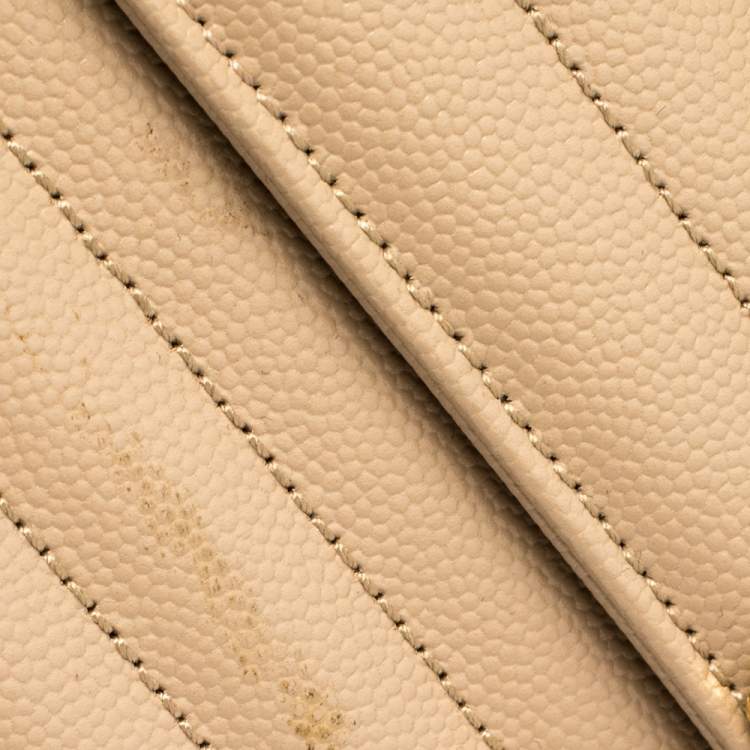 Pre Owned Saint Laurent Beige Matelassé Leather Large Cassandre Flap Bag