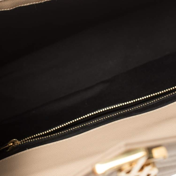 Pre Owned Saint Laurent Beige Matelassé Leather Large Cassandre Flap Bag