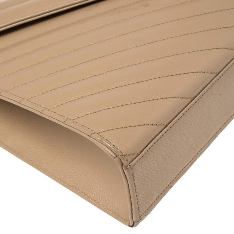 Pre Owned Saint Laurent Beige Matelassé Leather Large Cassandre Flap Bag