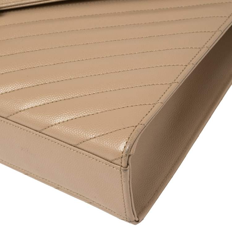 Pre Owned Saint Laurent Beige Matelassé Leather Large Cassandre Flap Bag