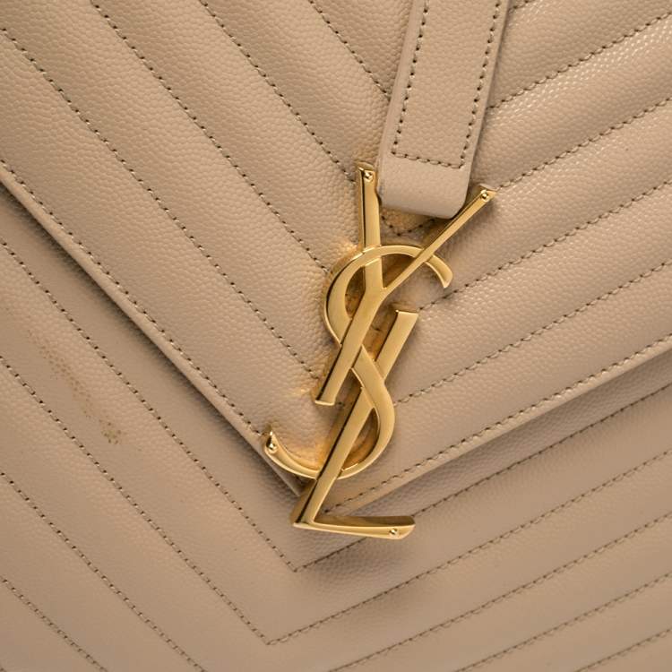 Pre Owned Saint Laurent Beige Matelassé Leather Large Cassandre Flap Bag