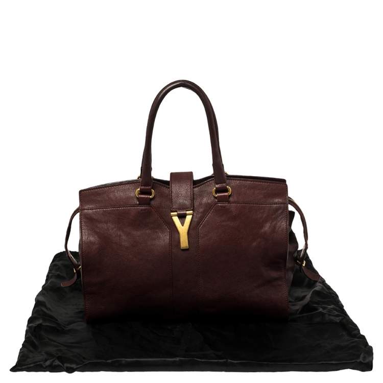 Pre Owned Yves Saint Laurent Burgundy Leather Medium Cabas Y-Ligne Tote
