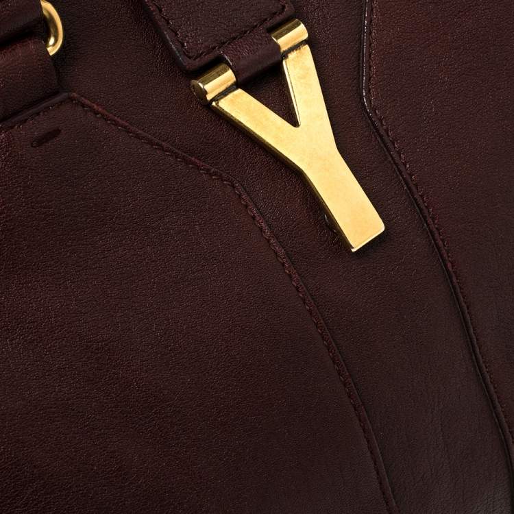 Pre Owned Yves Saint Laurent Burgundy Leather Medium Cabas Y-Ligne Tote