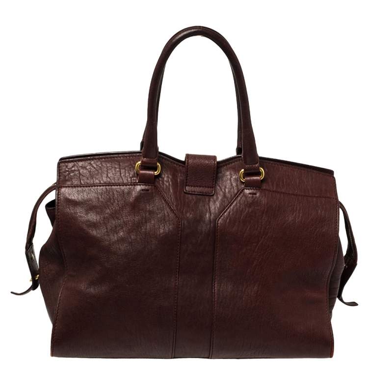Pre Owned Yves Saint Laurent Burgundy Leather Medium Cabas Y-Ligne Tote