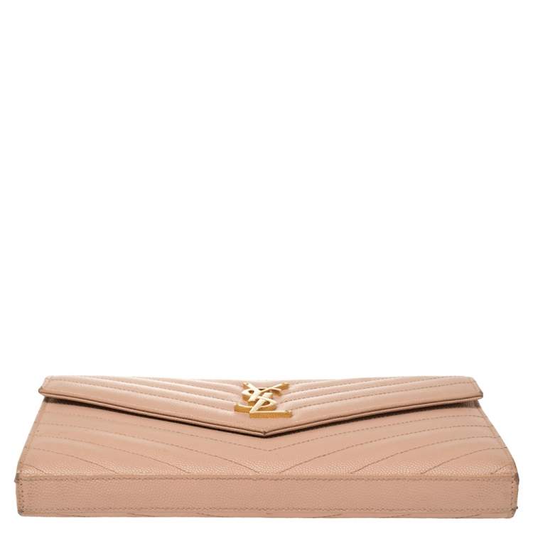 Pre Owned Saint Laurent Pink Matelasse Leather Monogram Envelope Wallet on Chain
