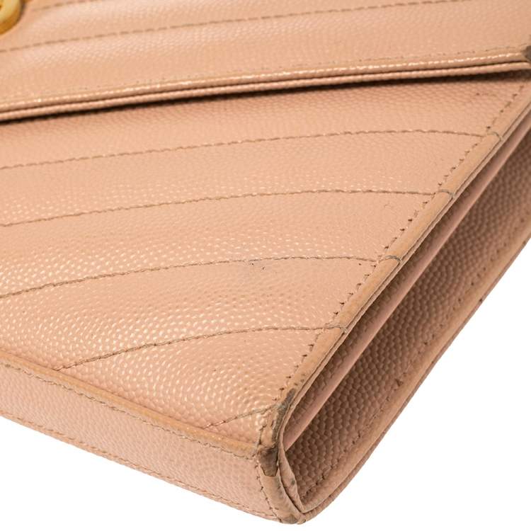 Pre Owned Saint Laurent Pink Matelasse Leather Monogram Envelope Wallet on Chain