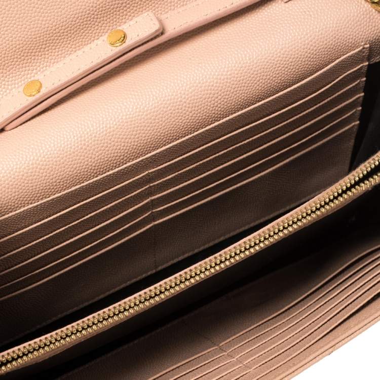 Pre Owned Saint Laurent Pink Matelasse Leather Monogram Envelope Wallet on Chain