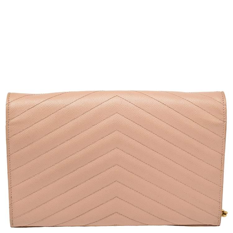 Pre Owned Saint Laurent Pink Matelasse Leather Monogram Envelope Wallet on Chain