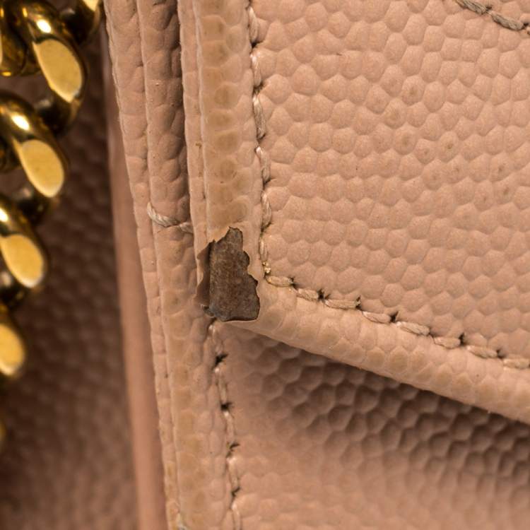 Pre Owned Saint Laurent Pink Matelasse Leather Monogram Envelope Wallet on Chain