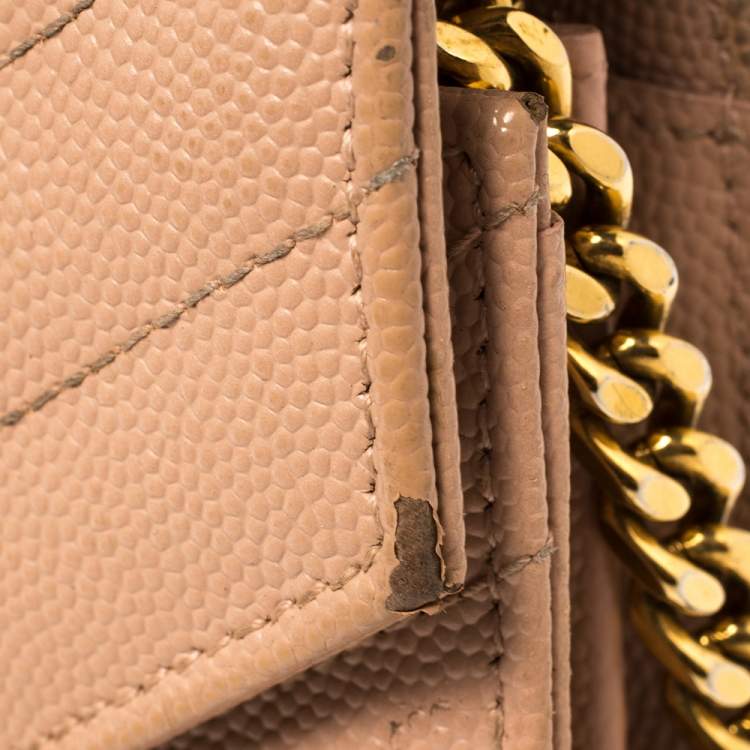 Pre Owned Saint Laurent Pink Matelasse Leather Monogram Envelope Wallet on Chain