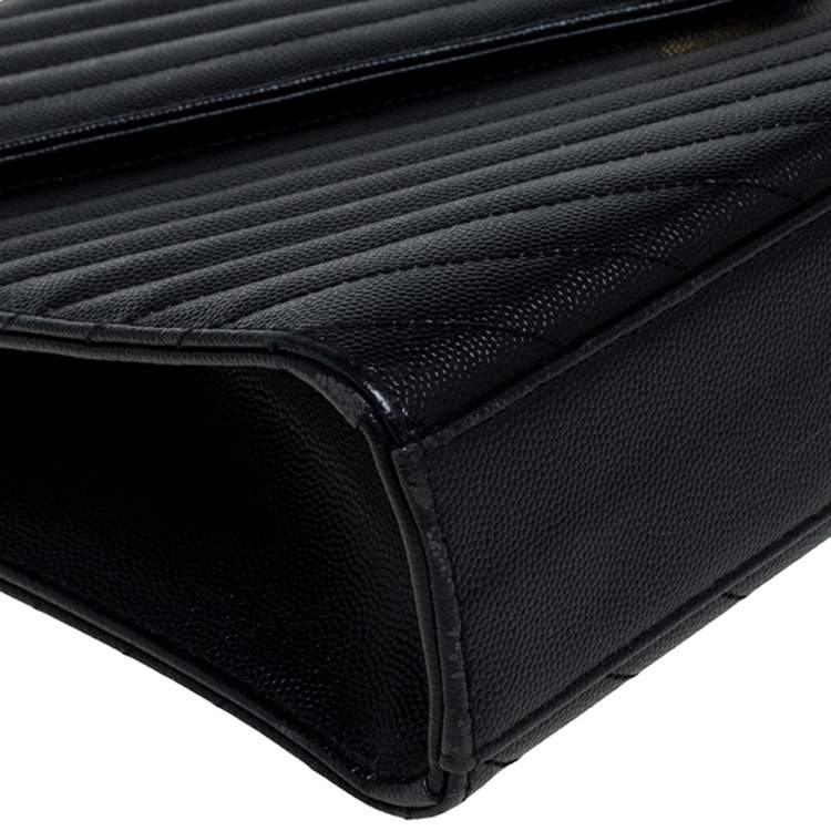 Pre Owned Saint Laurent Black Matelasse Leather Large Cassandre Flap Bag