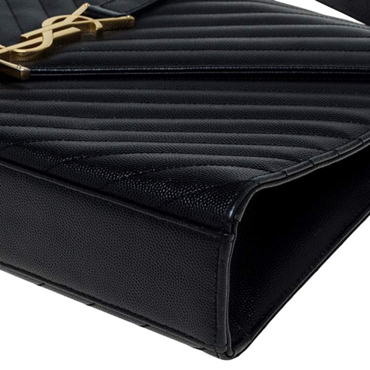Pre Owned Saint Laurent Black Matelasse Leather Large Cassandre Flap Bag