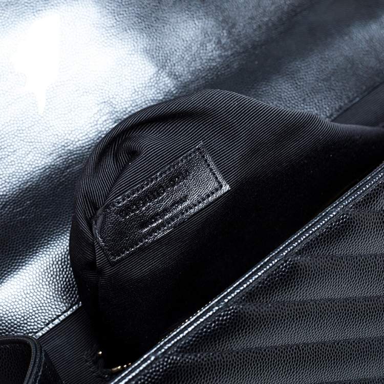 Pre Owned Saint Laurent Black Matelasse Leather Large Cassandre Flap Bag