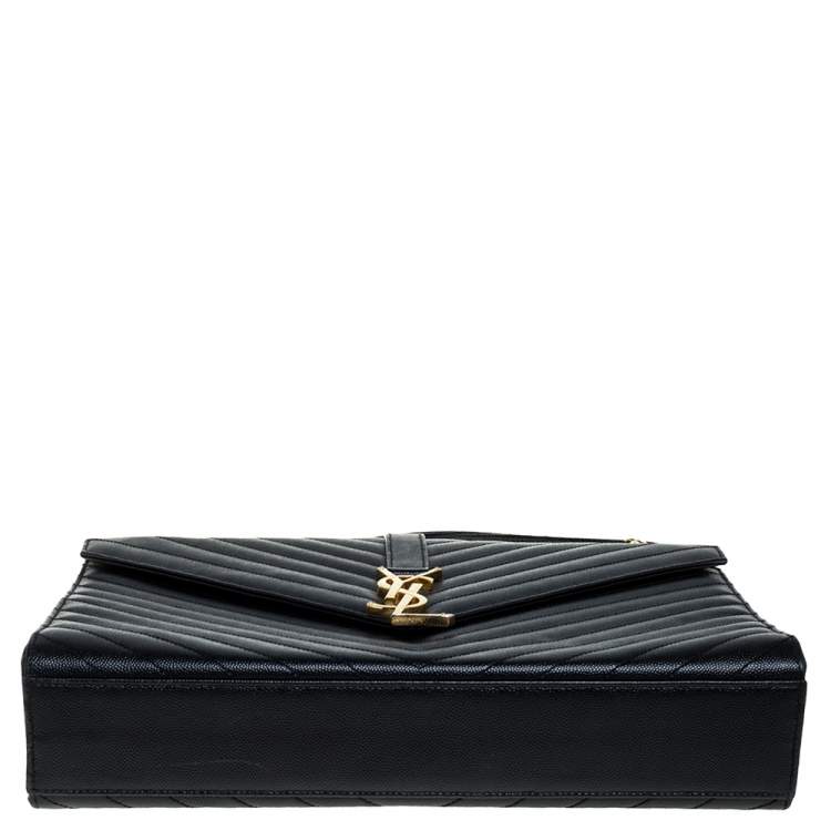 Pre Owned Saint Laurent Black Matelasse Leather Large Cassandre Flap Bag