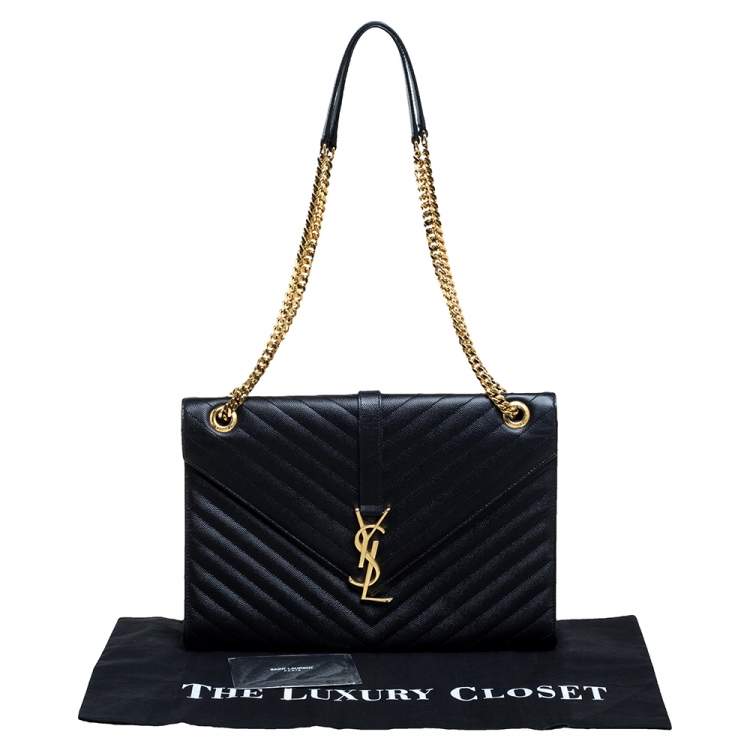 Pre Owned Saint Laurent Black Matelasse Leather Large Cassandre Flap Bag