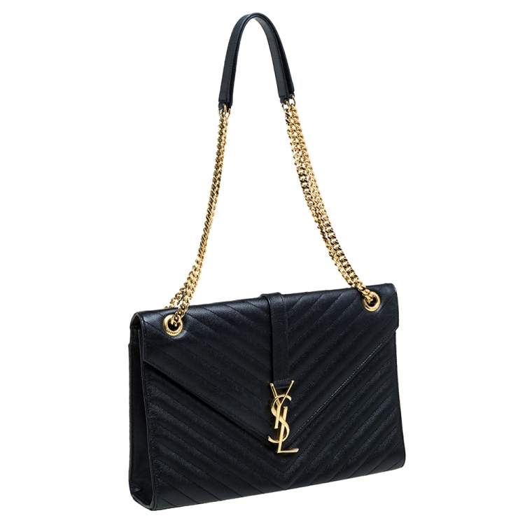Pre Owned Saint Laurent Black Matelasse Leather Large Cassandre Flap Bag
