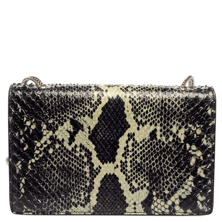 Pre Owned Saint Laurent Black/Green Python and Leather Betty Flap Shoulder Bag