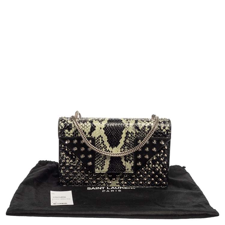 Pre Owned Saint Laurent Black/Green Python and Leather Betty Flap Shoulder Bag