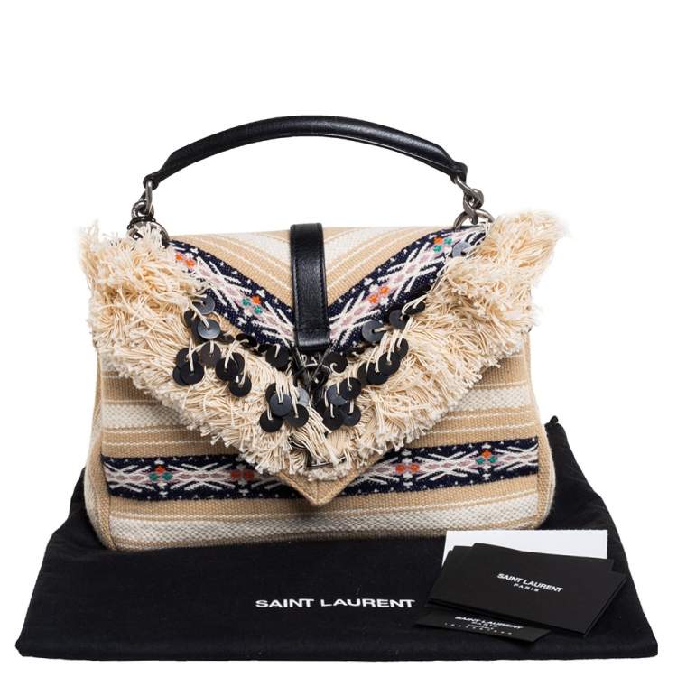 Pre Owned Saint Laurent Beige Canvas Medium College Top Handle Bag