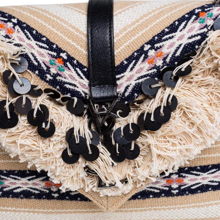 Pre Owned Saint Laurent Beige Canvas Medium College Top Handle Bag