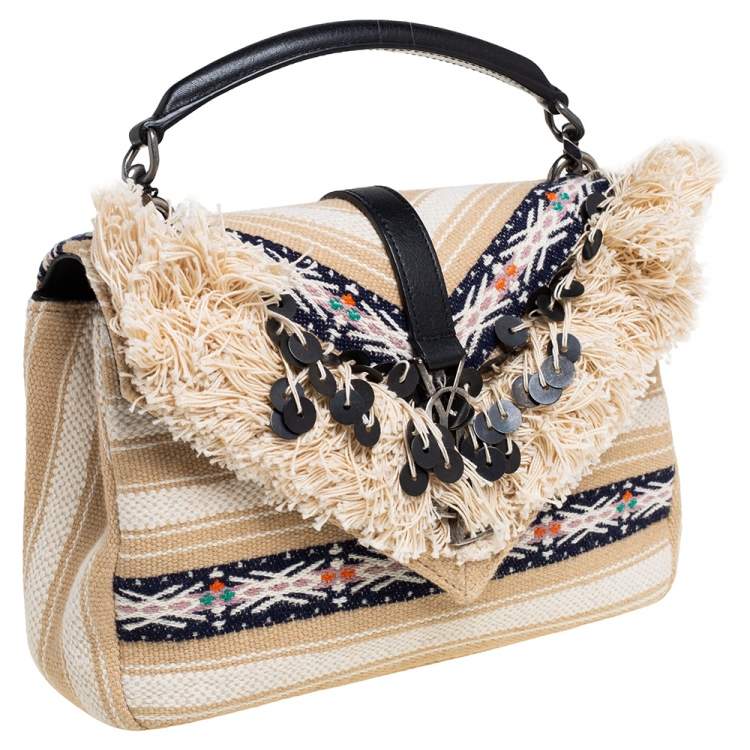 Pre Owned Saint Laurent Beige Canvas Medium College Top Handle Bag