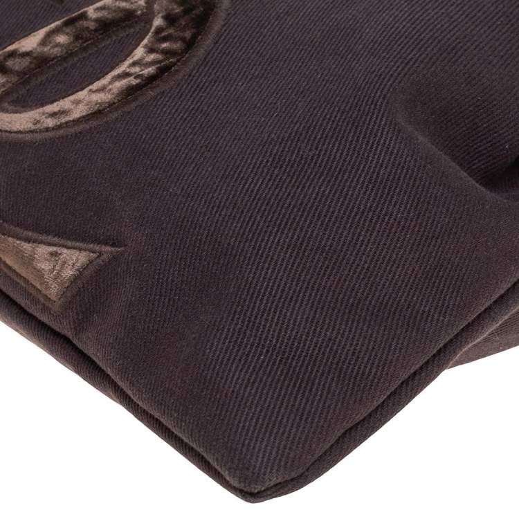 Pre Owned Yves Saint Laurent Chocolate Brown Canvas and Velvet Kahala Drawstring Tote