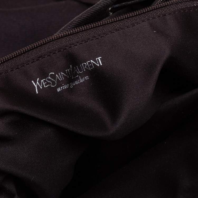 Pre Owned Yves Saint Laurent Chocolate Brown Canvas and Velvet Kahala Drawstring Tote