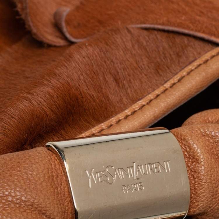 Pre Owned Yves Saint Laurent Brown Calf Hair St.Tropez Hobo