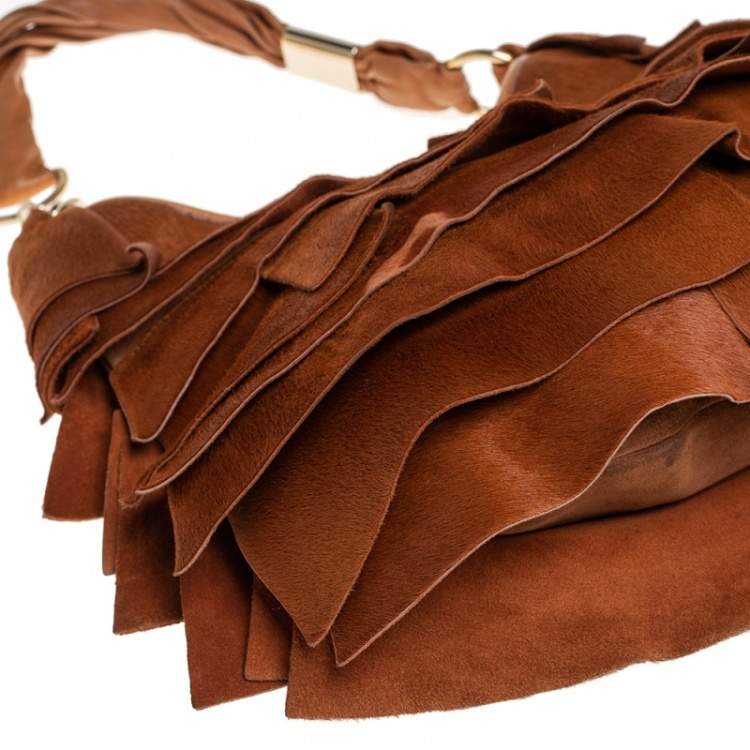 Pre Owned Yves Saint Laurent Brown Calf Hair St.Tropez Hobo