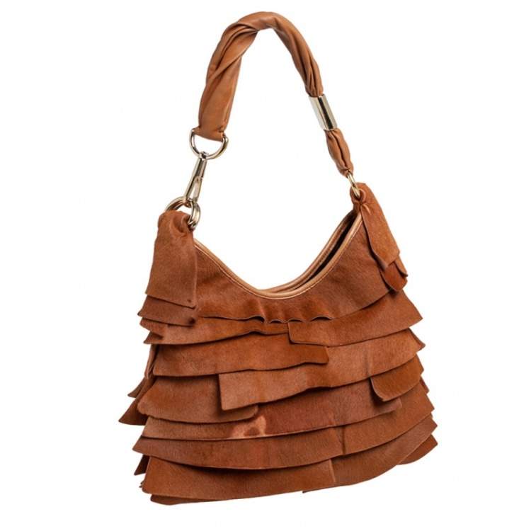 Pre Owned Yves Saint Laurent Brown Calf Hair St.Tropez Hobo