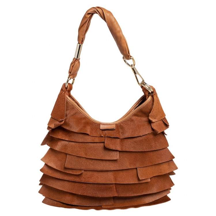Pre Owned Yves Saint Laurent Brown Calf Hair St.Tropez Hobo