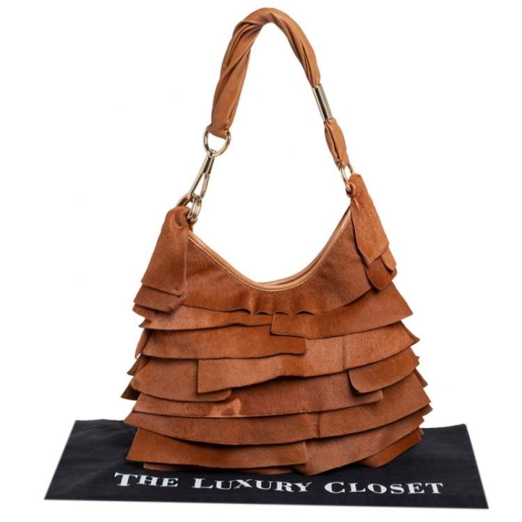 Pre Owned Yves Saint Laurent Brown Calf Hair St.Tropez Hobo
