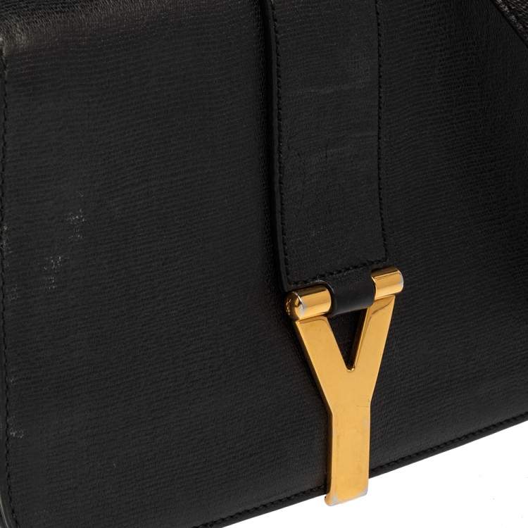 Pre Owned Yves Saint Laurent Black Leather Y-Ligne Flap Crossbody Bag