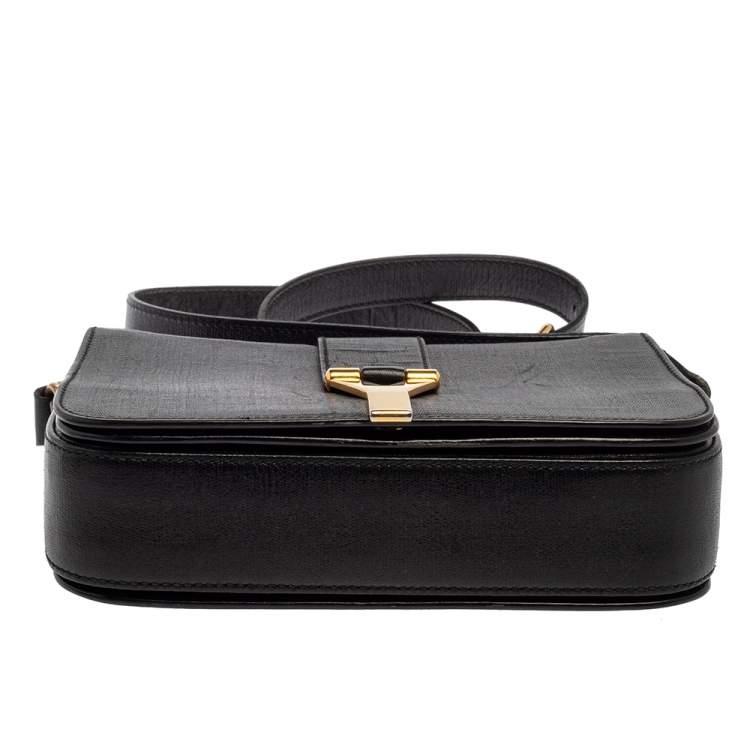 Pre Owned Yves Saint Laurent Black Leather Y-Ligne Flap Crossbody Bag